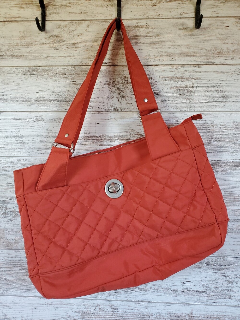 Baggallini Burnt Orange Coral Quilted Nylon Travel Tote Bag Shoulder Satchel
